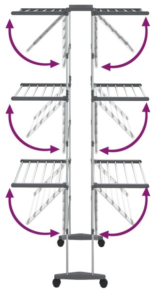 VidaXL Απλώστρα Ρούχων 3 Επιπέδων με Ρόδες Ασημί 60x70x129 εκ