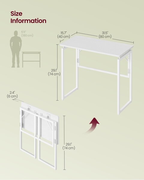 Birou Vasagle, Barnet, Alb, 80.0x40.0x74.0 cm