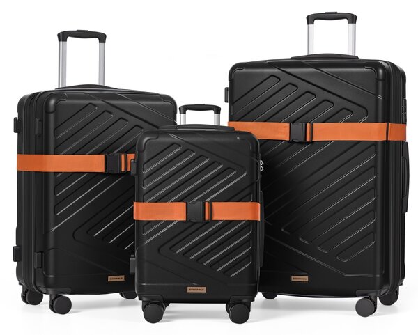 Set de 3 trollere rigide Songmics, Trevo, Negru, 50x30x75 cm