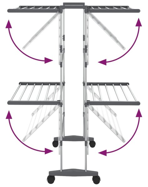 VidaXL Απλώστρα Ρούχων 2 Επιπέδων με Ρόδες Ασημί 60 x 70 x 106 εκ