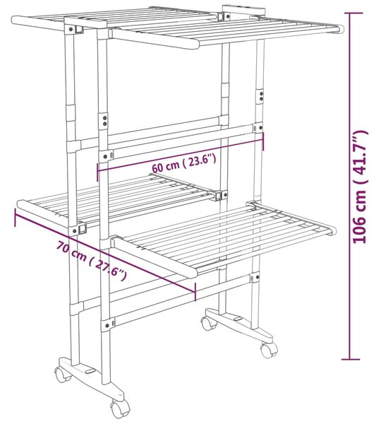 VidaXL Απλώστρα Ρούχων 2 Επιπέδων με Ρόδες Ασημί 60 x 70 x 106 εκ