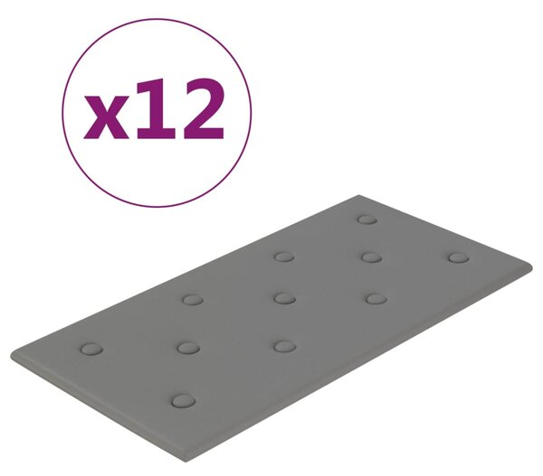 VidaXL Πάνελ Τοίχου 12 τεμ. Γκρι 60 x 30 εκ. 2,16 μ² Συνθετικό Δέρμα