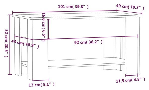 VidaXL Τραπεζάκι Σαλονιού Γκρι Sonoma 101x49x52 εκ. Επεξεργασμένο Ξύλο