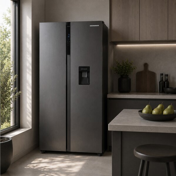 Ψυγείο Side by Side Heinner HSBS-H439NFXWDE++ Full No Frost, με Χωρητικότητα 439L, Ενεργειακή Κλάση Ε και Ύψος 177cm