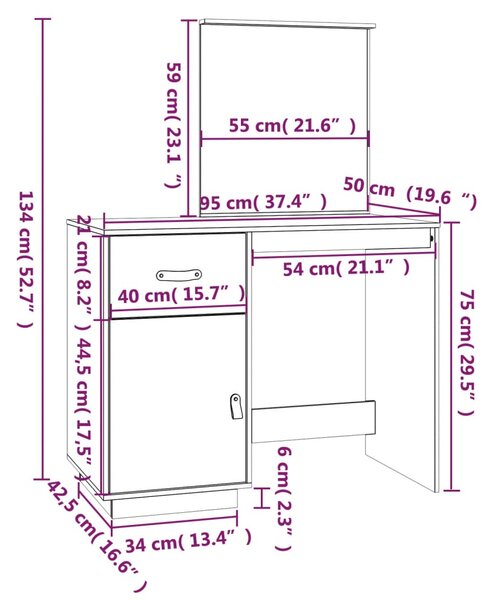 VidaXL Μπουντουάρ 95x50x134 εκ. Μασίφ Ξύλο Πεύκου