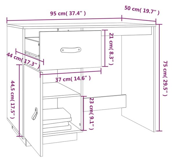 VidaXL Γραφείο 95x50x75 εκ. από Μασίφ Ξύλο Πεύκου