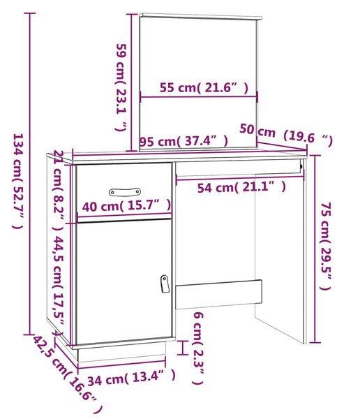 VidaXL Μπουντουάρ Γκρι 95x50x134 εκ. Μασίφ Ξύλο Πεύκου