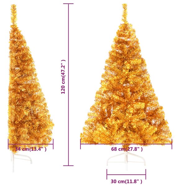 VidaXL Χριστουγεννιάτικο Δέντρο Τεχνητό Μισό με Βάση Χρυσό 120 εκ. PET