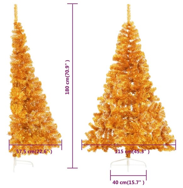 VidaXL Χριστουγεννιάτικο Δέντρο Τεχνητό Μισό με Βάση Χρυσό 180 εκ. PET