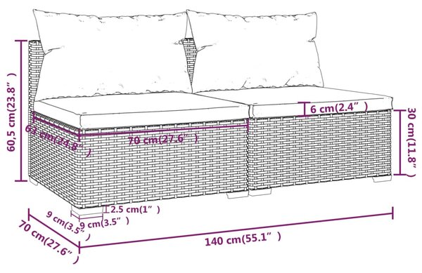 VidaXL Σαλόνι Κήπου 2 Τεμαχίων Καφέ Συνθετικό Ρατάν με Μαξιλάρια