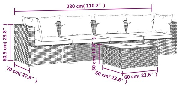 VidaXL Σαλόνι Κήπου 5 Τεμαχίων Μαύρο από Συνθετικό Ρατάν με Μαξιλάρια