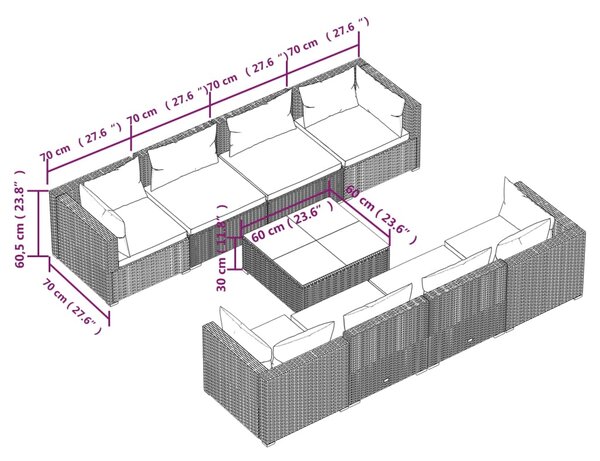 VidaXL Σαλόνι Κήπου 9 Τεμαχίων Μαύρο από Συνθετικό Ρατάν με Μαξιλάρια