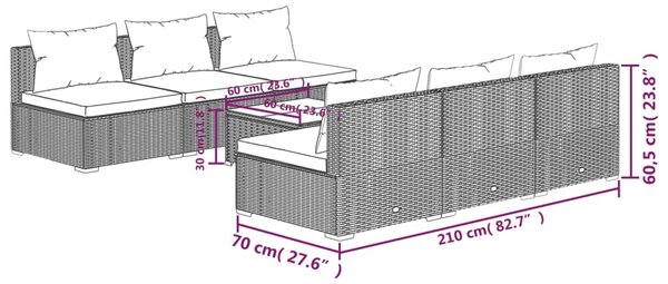 VidaXL Σαλόνι Κήπου 7 Τεμαχίων Γκρι από Συνθετικό Ρατάν με Μαξιλάρια