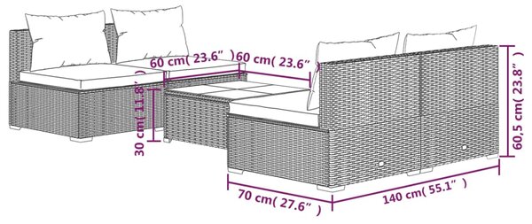 VidaXL Σαλόνι Κήπου 5 Τεμαχίων Καφέ από Συνθετικό Ρατάν με Μαξιλάρια