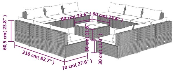 VidaXL Σαλόνι Κήπου 13 Τεμαχίων Γκρι από Συνθετικό Ρατάν με Μαξιλάρια