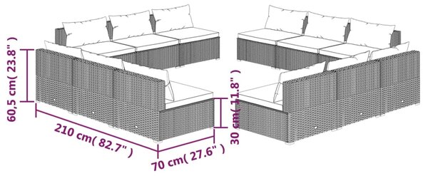 VidaXL Σαλόνι Κήπου Σετ 12 Τεμαχίων Γκρι Συνθετικό Ρατάν με Μαξιλάρια