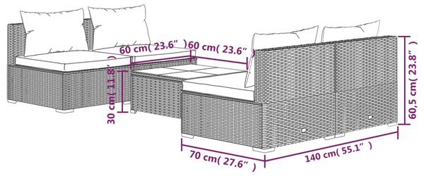 VidaXL Σαλόνι Κήπου 5 Τεμαχίων Καφέ από Συνθετικό Ρατάν με Μαξιλάρια