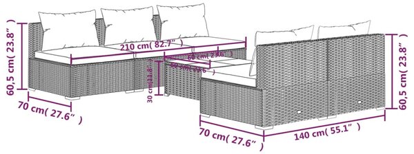 VidaXL Σαλόνι Κήπου 6 Τεμαχίων Μαύρο από Συνθετικό Ρατάν με Μαξιλάρια