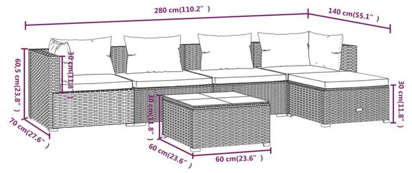 VidaXL Σαλόνι Κήπου Σετ 6 Τεμαχίων Μαύρο Συνθετικό Ρατάν με Μαξιλάρια