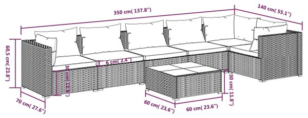 VidaXL Σαλόνι Κήπου Σετ 7 Τεμαχίων Γκρι Συνθετικό Ρατάν με Μαξιλάρια