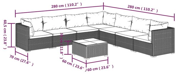 VidaXL Σαλόνι Κήπου 8 Τεμαχίων Μαύρο Συνθετικό Ρατάν με Μαξιλάρια