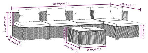 VidaXL Σαλόνι Κήπου Σετ 6 Τεμαχίων Μαύρο Συνθετικό Ρατάν με Μαξιλάρια