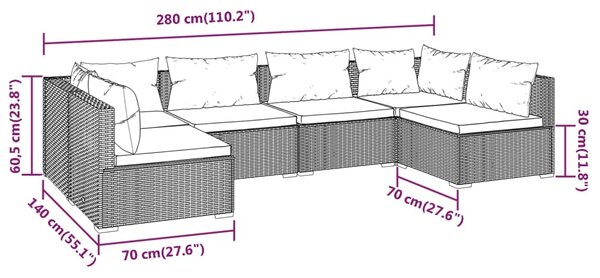 VidaXL Σαλόνι Κήπου Σετ 6 Τεμαχίων Γκρι Συνθετικό Ρατάν με Μαξιλάρια