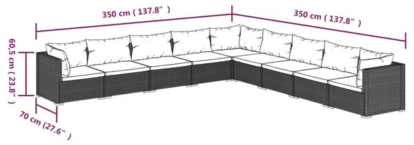 VidaXL Σαλόνι Κήπου Σετ 9 Τεμαχίων Καφέ Συνθετικό Ρατάν με Μαξιλάρια