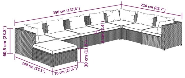 VidaXL Σαλόνι Κήπου 8 Τεμαχίων Γκρι από Συνθετικό Ρατάν με Μαξιλάρια