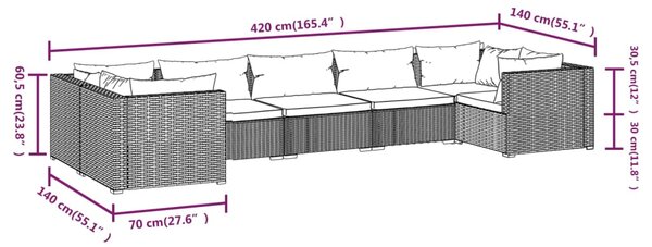 VidaXL Σαλόνι Κήπου Σετ 7 Τεμαχίων Καφέ Συνθετικό Ρατάν με Μαξιλάρια