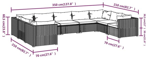 VidaXL Σαλόνι Κήπου Σετ 9 Τεμαχίων Καφέ Συνθετικό Ρατάν με Μαξιλάρια