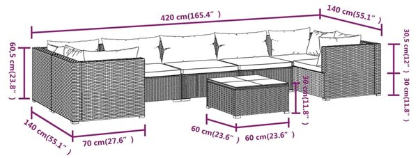 VidaXL Σαλόνι Κήπου Σετ 8 Τεμαχίων Καφέ Συνθετικό Ρατάν με Μαξιλάρια