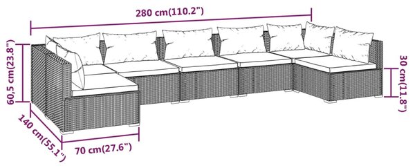 VidaXL Σαλόνι Κήπου 7 Τεμαχίων Μαύρο Συνθετικό Ρατάν με Μαξιλάρια