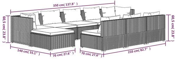 VidaXL Σαλόνι Κήπου Σετ 10 Τεμαχίων Μαύρο Συνθετικό Ρατάν με Μαξιλάρια
