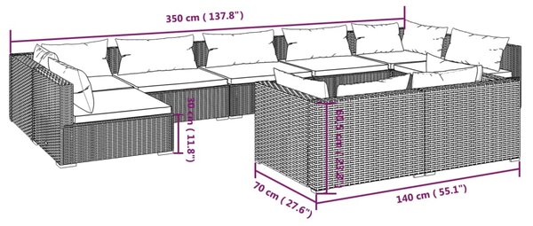 VidaXL Σαλόνι Κήπου 9 Τεμαχίων Καφέ από Συνθετικό Ρατάν με Μαξιλάρια