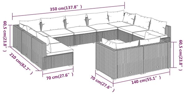 VidaXL Σαλόνι Κήπου 11 Τεμαχίων Καφέ από Συνθετικό Ρατάν με Μαξιλάρια