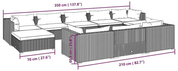 VidaXL Σαλόνι Κήπου Σετ 10 Τεμαχίων Μαύρο Συνθετικό Ρατάν με Μαξιλάρια