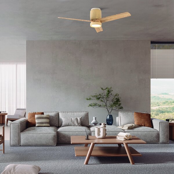 Mantra Iluminación Ανεμιστήρας οροφής LED Ceramica M, μπεζ/ξύλο, DC, αθόρυβος, CCT, ρυθμιζόμενος, Μπεζ, Σαλόνι / τραπεζαρία, Μέταλλο, σύγχρονο