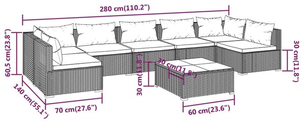 VidaXL Σαλόνι Κήπου Σετ 8 Τεμαχίων Καφέ Συνθετικό Ρατάν με Μαξιλάρια