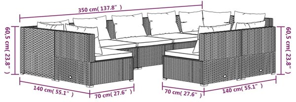 VidaXL Σαλόνι Κήπου Σετ 9 Τεμαχίων Μαύρο Συνθετικό Ρατάν με Μαξιλάρια