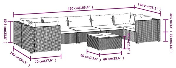 VidaXL Σαλόνι Κήπου 8 Τεμαχίων Μαύρο Συνθετικό Ρατάν με Μαξιλάρια