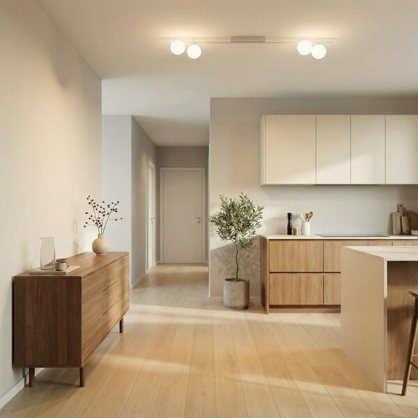 TK Lighting Φωτιστικό οροφής Imelo, κρεμ, 4 λάμπες, γυαλί, μήκος 140 cm, ρυθμιζόμενος, Μπεζ, υπνοδωμάτιο, Γυαλί