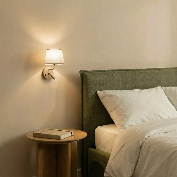 TK Lighting Φωτιστικό τοίχου Maja, άμμος, ύφασμα, φως ανάγνωσης, ύψος 25 cm, ρυθμιζόμενος, Μπεζ, υπνοδωμάτιο, Ύφασμα / Κλωστοϋφαντουργία