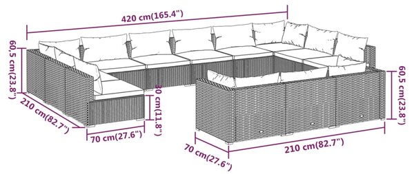 VidaXL Σαλόνι Κήπου 13 Τεμαχίων Καφέ Συνθετικό Ρατάν με Μαξιλάρια