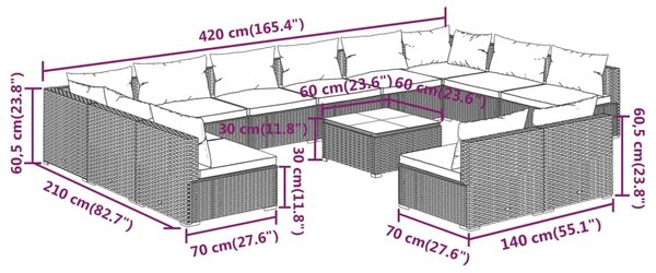 VidaXL Σαλόνι Κήπου 13 Τεμαχίων Καφέ Συνθετικό Ρατάν με Μαξιλάρια