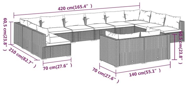 VidaXL Σαλόνι Κήπου 12 Τεμαχίων Γκρι από Συνθετικό Ρατάν με Μαξιλάρια