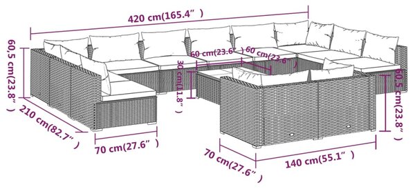 VidaXL Σαλόνι Κήπου 13 Τεμαχίων Καφέ Συνθετικό Ρατάν με Μαξιλάρια
