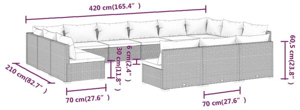 VidaXL Σαλόνι Κήπου Σετ 13 Τεμαχίων Μαύρο Συνθετικό Ρατάν με Μαξιλάρια