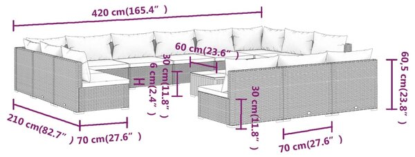 VidaXL Σαλόνι Κήπου 14 Τεμαχίων Γκρι από Συνθετικό Ρατάν με Μαξιλάρια