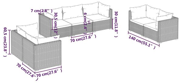 VidaXL Σαλόνι Κήπου Σετ 7 Τεμαχίων Καφέ Συνθετικό Ρατάν με Μαξιλάρια